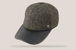 Wool Tweed and Leather Baseball Cap Hills Hats Eske Donegal Tweed Olive