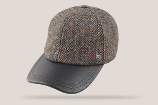 Wool Tweed and Leather Baseball Cap Hills Hats Lewis Harris Tweed in Brown
