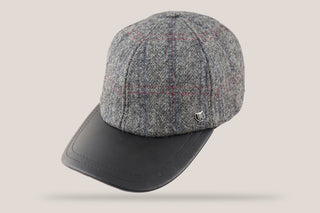 Wool Tweed and Leather Baseball Cap Hills Hats Luton English Tweed in Grey