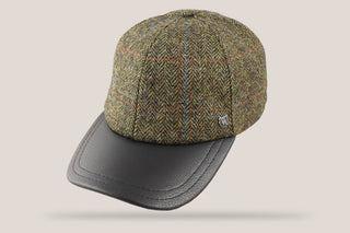 Wool Tweed and Leather Baseball Cap Hills Hats Warrington English Tweed in Khaki