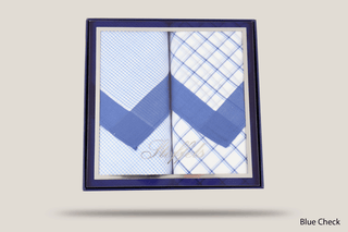Stoffels Gift Boxed Superfine Hankies 2pk Hills Hats Blue Check