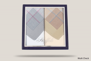 Stoffels Gift Boxed Superfine Hankies 2pk Hills Hats Multi Check