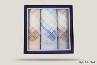 Stoffels Gift Boxed Superfine Hankies 3pk Hills Hats Light Bold Plaid