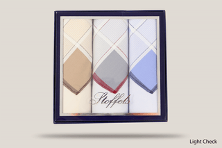 Stoffels Gift Boxed Superfine Hankies 3pk Hills Hats Light Check