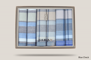 Eskay Gift Boxed Hankies 6pk Hills Hats Blue Check