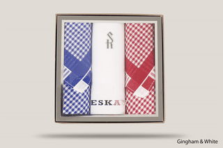 Eskay Gift Boxed Hankies 3pk Hills Hats Gingham & White