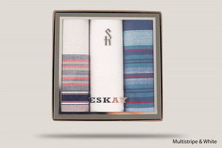 Eskay Gift Boxed Hankies 3pk Hills Hats Multistripe & White