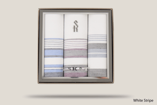 Eskay Gift Boxed Hankies 3pk Hills Hats White Stripe